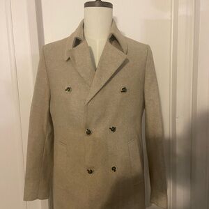 Classic Men's Double-Breasted Beige Pea Coat